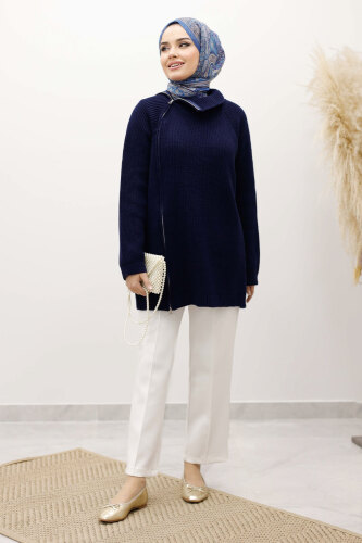 Fermuar Detaylı Triko Tunik TSD250254 Lacivert 
