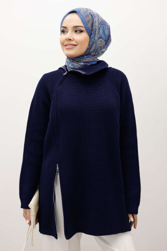 Fermuar Detaylı Triko Tunik TSD250254 Lacivert - 2