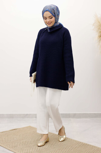Fermuar Detaylı Triko Tunik TSD250254 Lacivert - 4