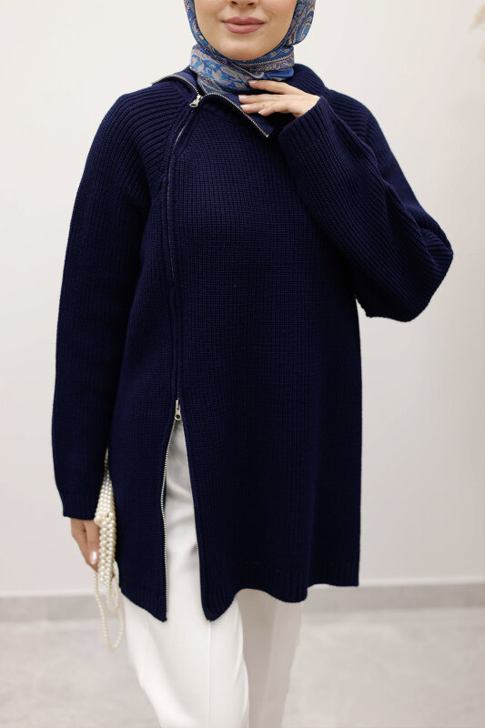 Fermuar Detaylı Triko Tunik TSD250254 Lacivert - 5