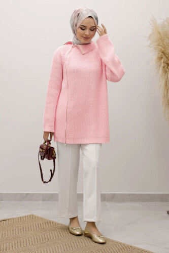 Fermuar Detaylı Triko Tunik TSD250254 Pembe - 1