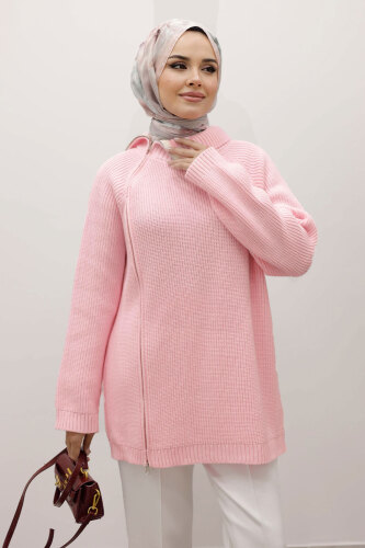 Fermuar Detaylı Triko Tunik TSD250254 Pembe - 2