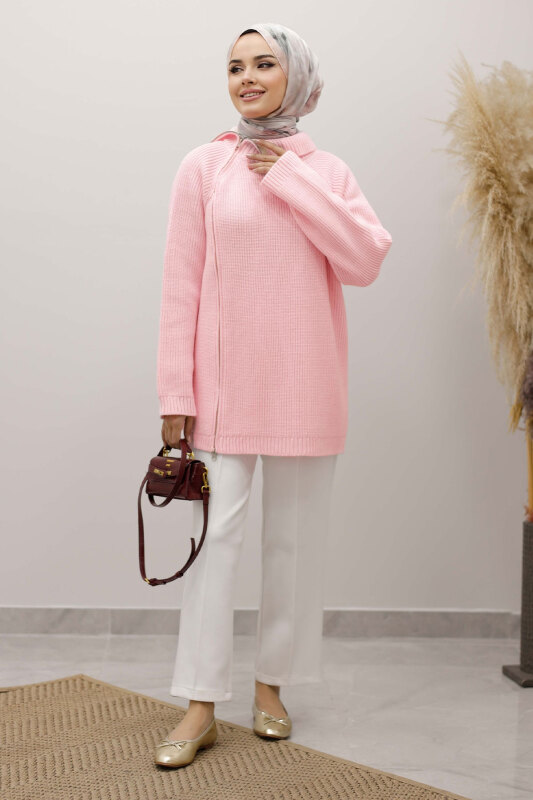 Fermuar Detaylı Triko Tunik TSD250254 Pembe - 3