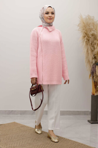 Fermuar Detaylı Triko Tunik TSD250254 Pembe - 4