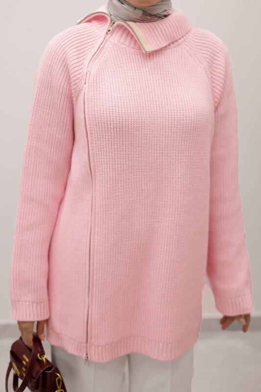Fermuar Detaylı Triko Tunik TSD250254 Pembe - 5