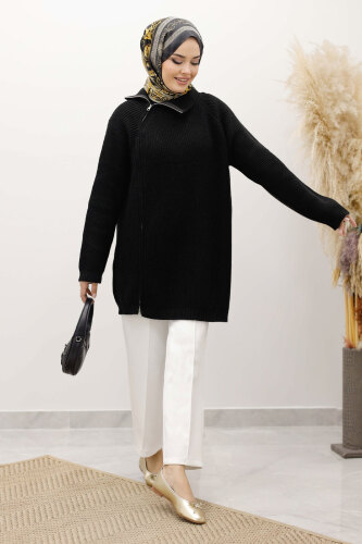 Fermuar Detaylı Triko Tunik TSD250254 Siyah - 3