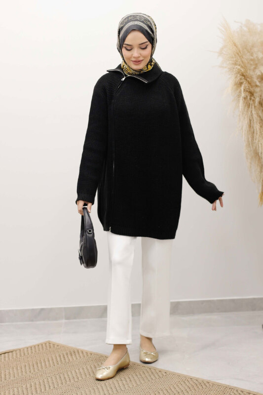 Fermuar Detaylı Triko Tunik TSD250254 Siyah - 4