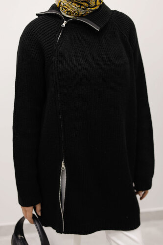 Fermuar Detaylı Triko Tunik TSD250254 Siyah - 5