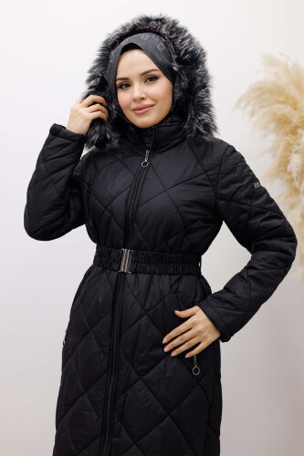 Fermuarlı Kapitone Mont TSD250233 Siyah - 2