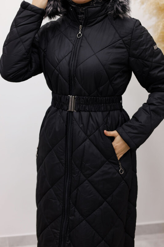 Fermuarlı Kapitone Mont TSD250233 Siyah - 4