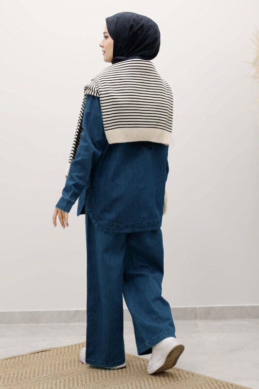 Fermuarlı Kapüşonlu Kot Takım TSD250250 Açık Mavi - 6