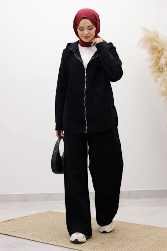 Fermuarlı Kapüşonlu Kot Takım TSD250250 Siyah - 3