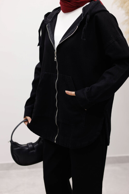 Fermuarlı Kapüşonlu Kot Takım TSD250250 Siyah - 4