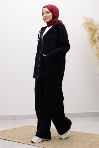 Fermuarlı Kapüşonlu Kot Takım TSD250250 Siyah - 5