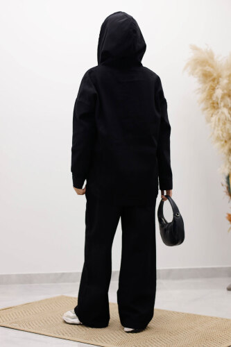 Fermuarlı Kapüşonlu Kot Takım TSD250250 Siyah - 6