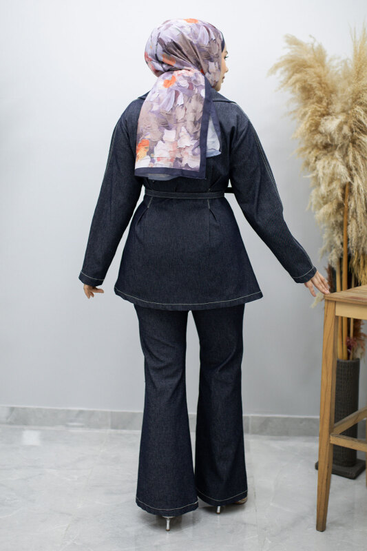 Fermuarlı Kemerli İkili Takım TSD260186 Koyu Mavi - 6