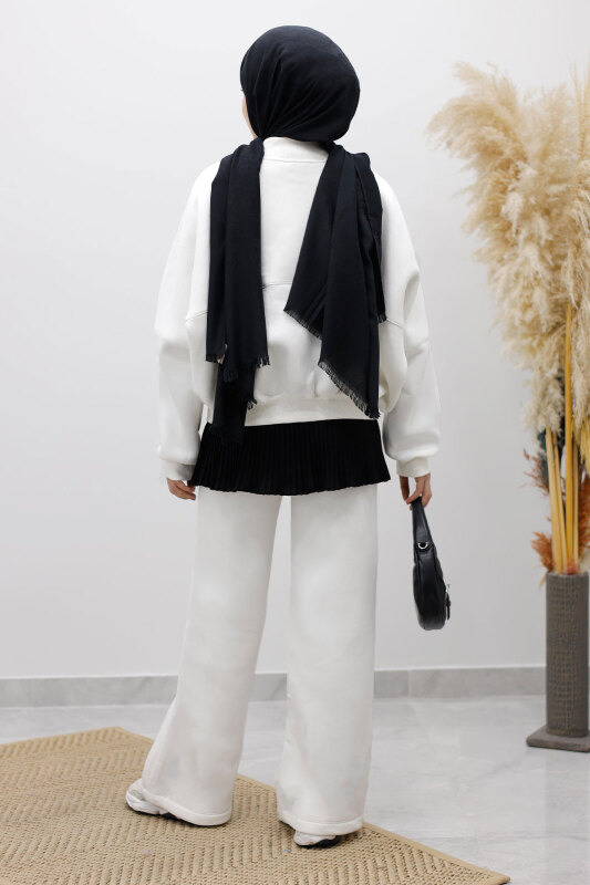 Fermuarlı Şardonlu Eşofman Takım TSD250258 Beyaz - 6