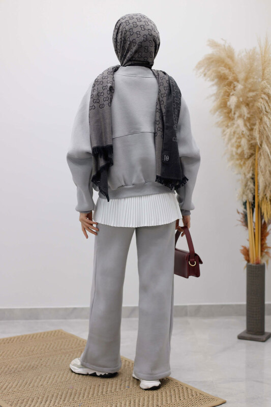 Fermuarlı Şardonlu Eşofman Takım TSD250258 Gri - 6