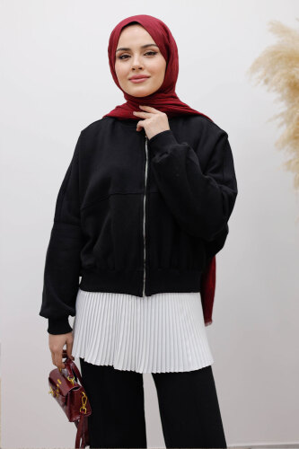 Fermuarlı Şardonlu Eşofman Takım TSD250258 Siyah - 2