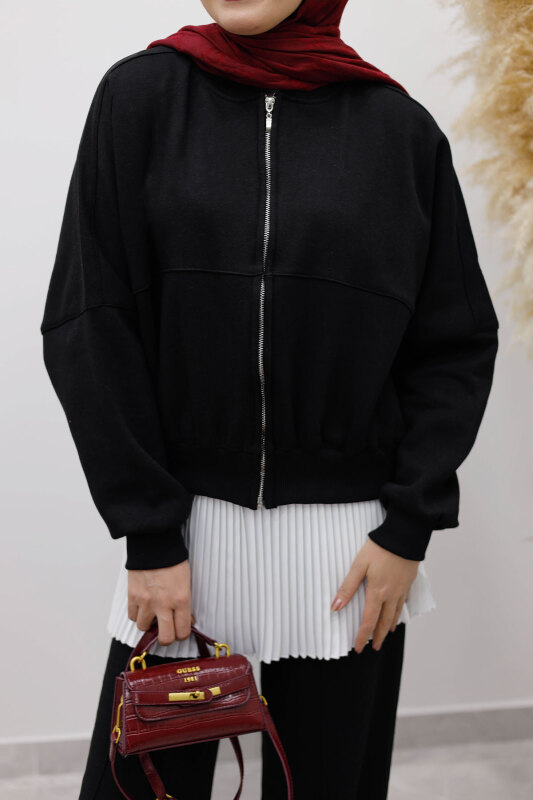 Fermuarlı Şardonlu Eşofman Takım TSD250258 Siyah - 5