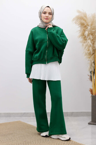 Fermuarlı Şardonlu Eşofman Takım TSD250258 Zümrüt Yeşili - 4