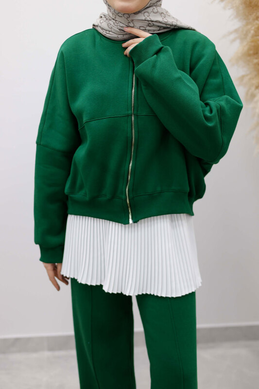 Fermuarlı Şardonlu Eşofman Takım TSD250258 Zümrüt Yeşili - 5