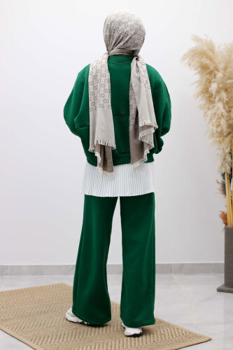 Fermuarlı Şardonlu Eşofman Takım TSD250258 Zümrüt Yeşili - 6