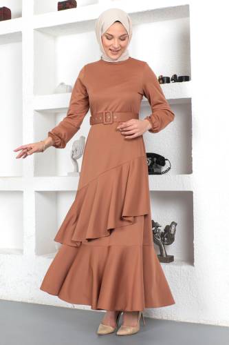 Fırfırlı Elbise TSD230401 Camel - 2