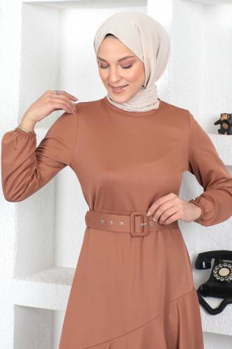Fırfırlı Elbise TSD230401 Camel - 3