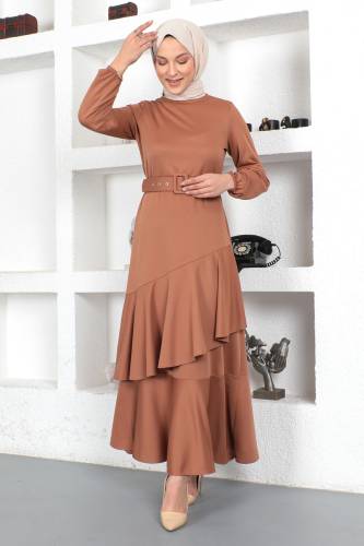 Fırfırlı Elbise TSD230401 Camel - 4
