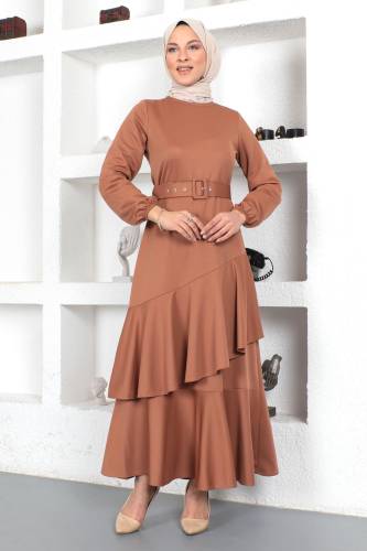 Fırfırlı Elbise TSD230401 Camel - 1