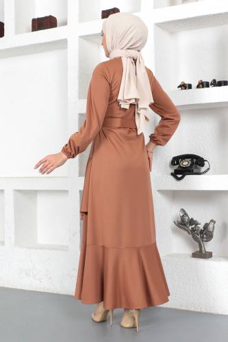 Fırfırlı Elbise TSD230401 Camel - 5