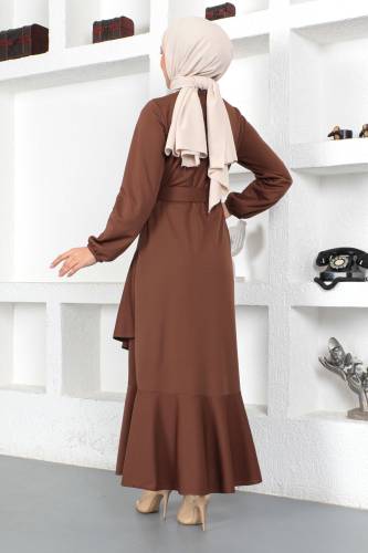 Fırfırlı Elbise TSD230401 Kahverengi - 5