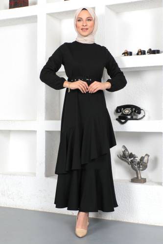 Fırfırlı Elbise TSD230401 Siyah - 1