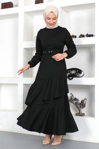 Fırfırlı Elbise TSD230401 Siyah - 3