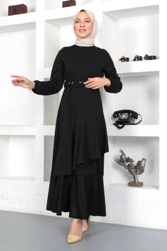 Fırfırlı Elbise TSD230401 Siyah - 4