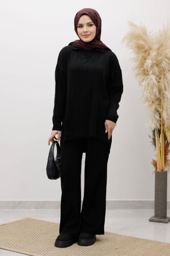 Fitilli Triko Takım TSD260118 Siyah - TESETTÜR DÜNYASI