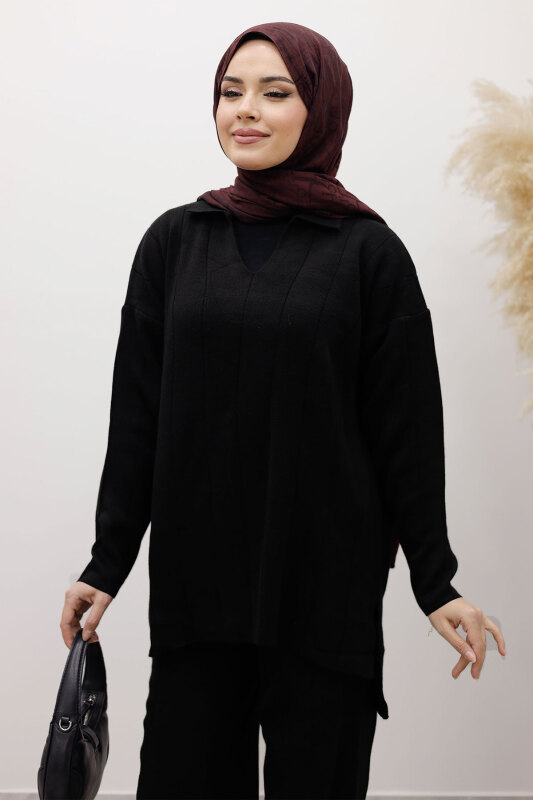 Fitilli Triko Takım TSD260118 Siyah - TESETTÜR DÜNYASI (1)