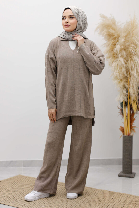 Fitilli Triko Takım TSD260118 Vizon - TESETTÜR DÜNYASI