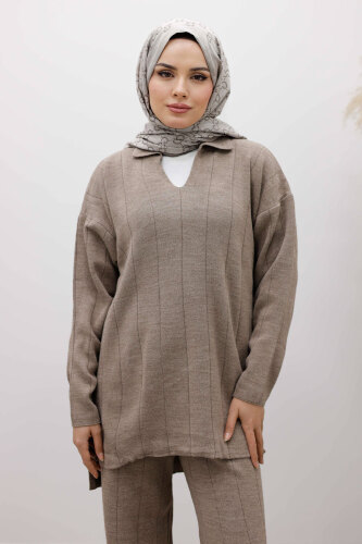 Fitilli Triko Takım TSD260118 Vizon - TESETTÜR DÜNYASI (1)