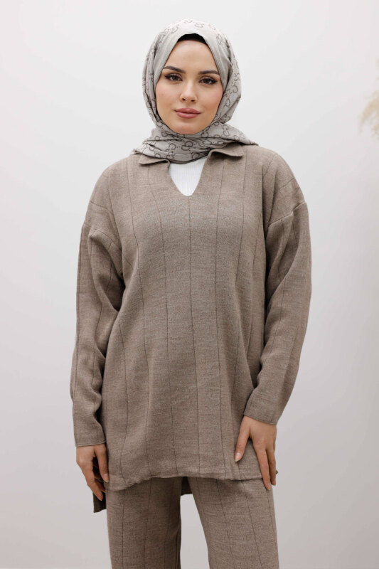 Fitilli Triko Takım TSD260118 Vizon - TESETTÜR DÜNYASI (1)