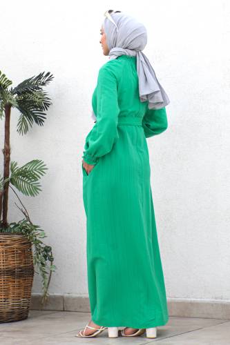 Gipe Detaylı Tesettür Elbise TSD221204 Yeşil - 5