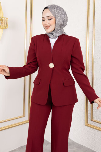 Gold Düğme Detaylı Blazer Ceket TSD250175 Bordo - 2