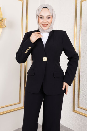 Gold Düğme Detaylı Blazer Ceket TSD250175 Siyah - 2