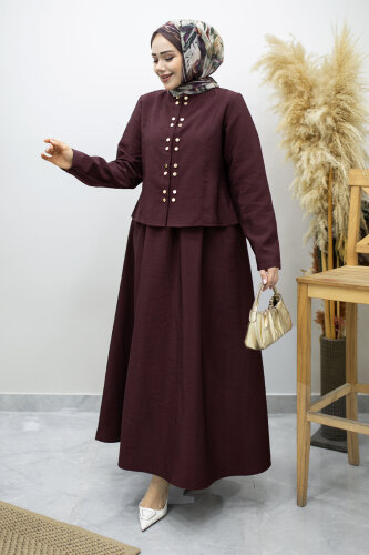 Gold Çıtçıtlı Etekli Takım TSD260156 Bordo 