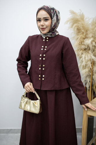Gold Çıtçıtlı Etekli Takım TSD260156 Bordo - 2