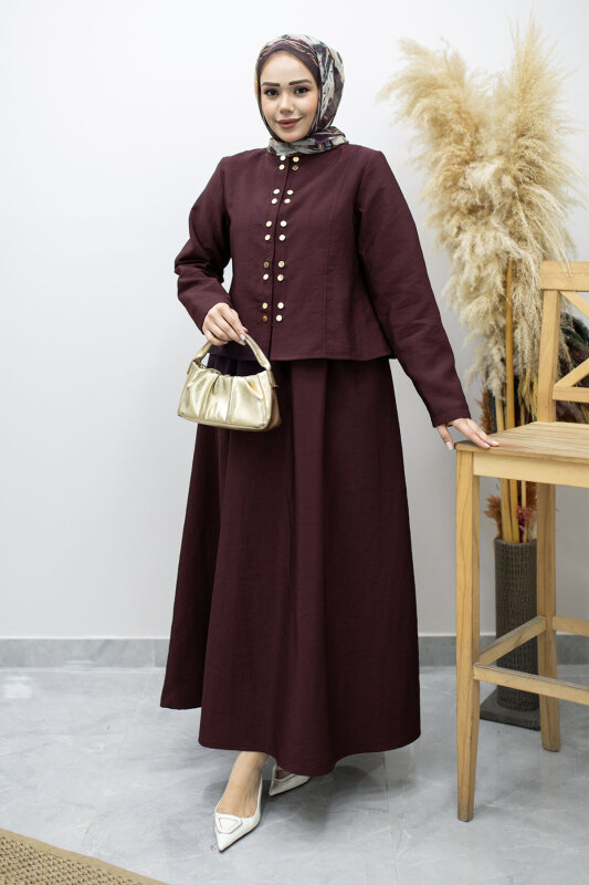 Gold Çıtçıtlı Etekli Takım TSD260156 Bordo - 3