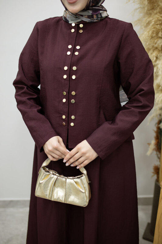Gold Çıtçıtlı Etekli Takım TSD260156 Bordo - 4