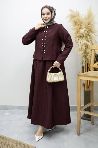 Gold Çıtçıtlı Etekli Takım TSD260156 Bordo - 5