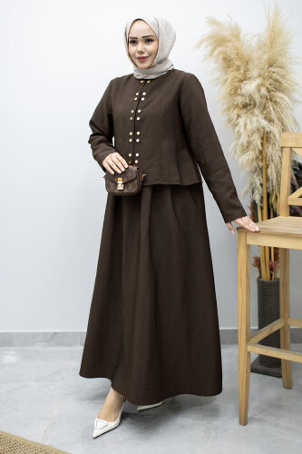 Gold Çıtçıtlı Etekli Takım TSD260156 Kahverengi 